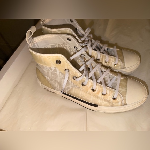 Dior Oblique High-Top Sneakers | Cream / Beige | Authentic Men Size 9 - Picture 3 of 15